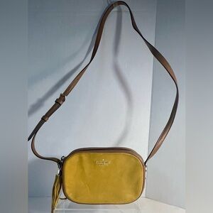 KATE SPADE Kourtney Camera Bag, Yellow Suede/Brown Leather Crossbody